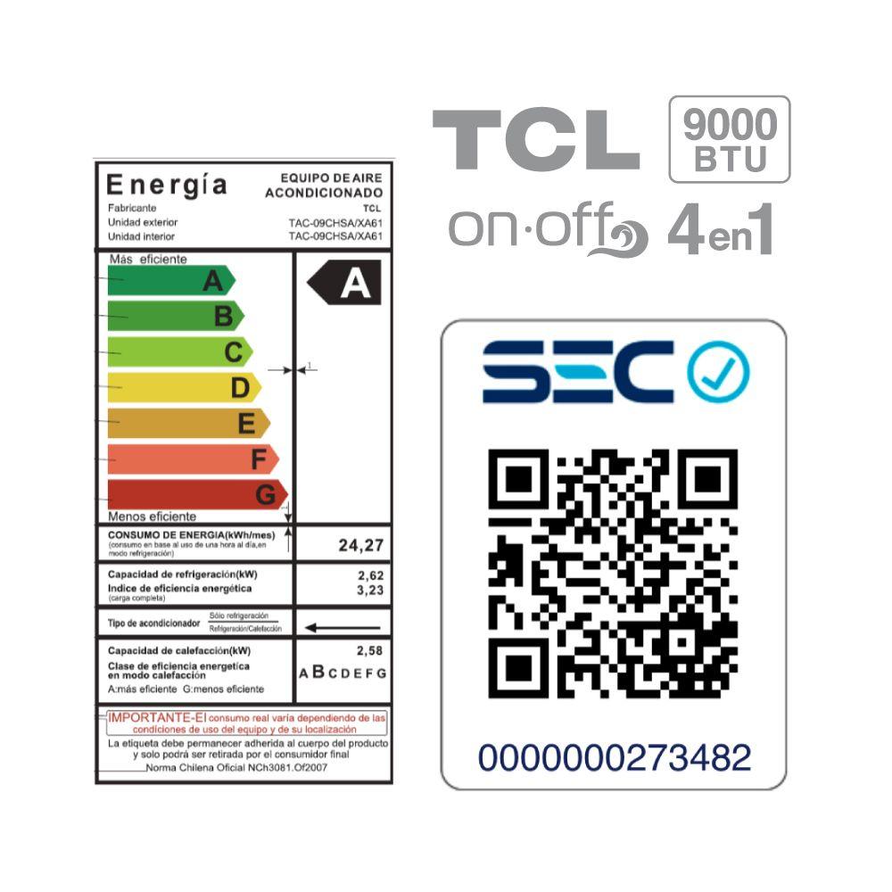 Aire Acondicionado Frio-Calor Split TCL 9000 BTU 4en1-4
