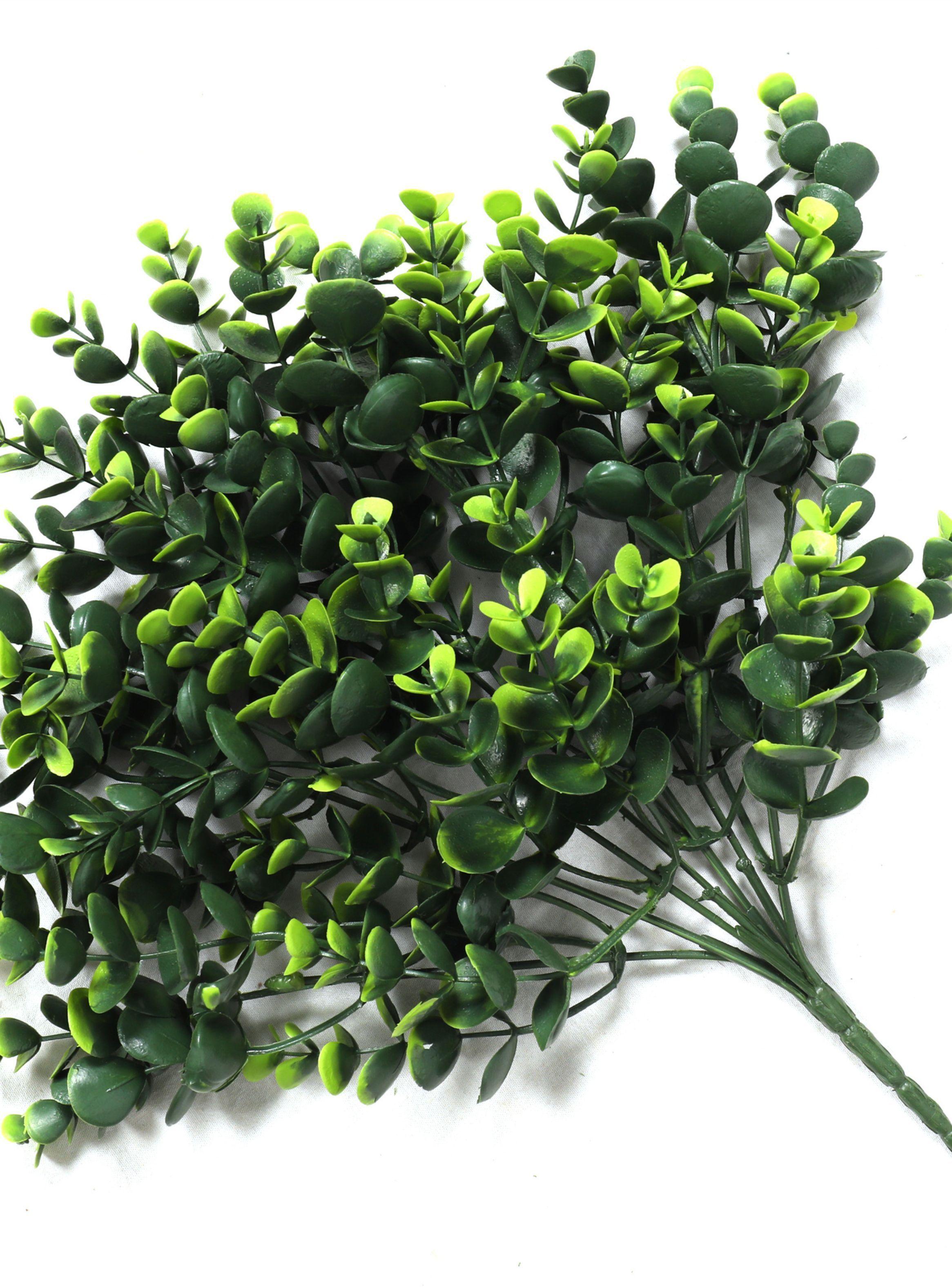 Hierba hoja redondeada verde, rama decorativa de 33 cm con protección UV-0