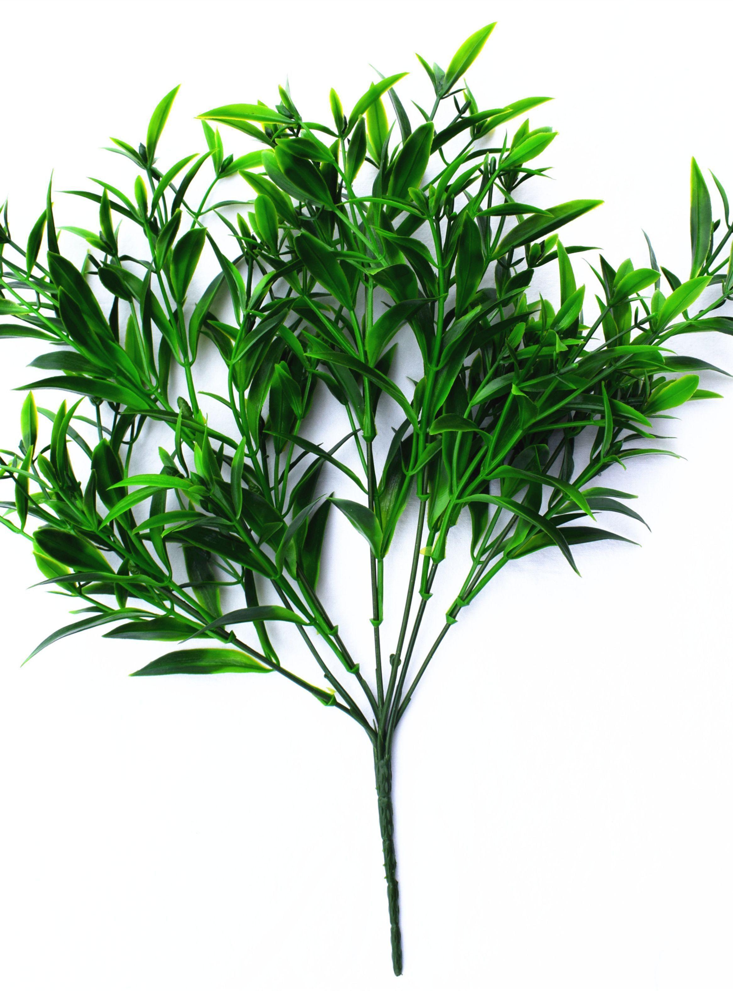 Hierba hoja puntiaguda verde, rama decorativa de 40 cm con protección UV-2