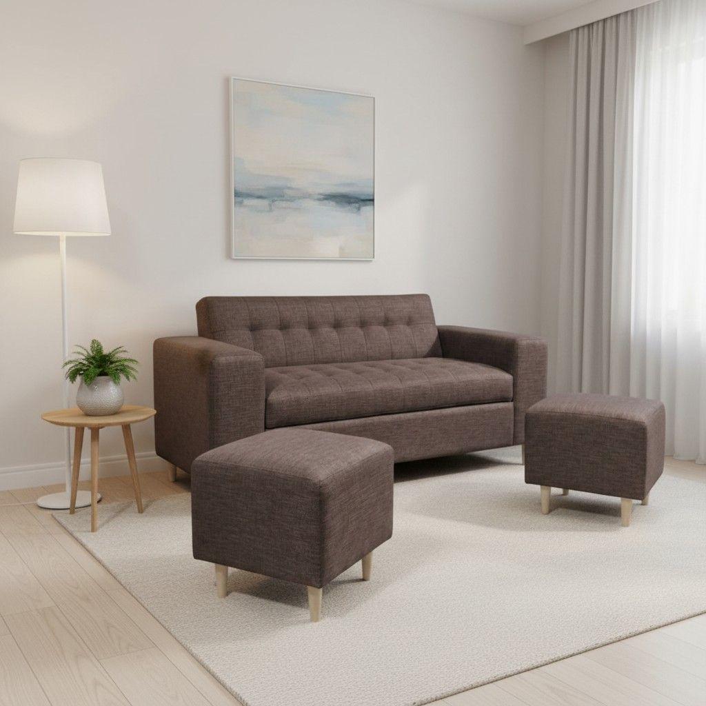 SOFA DOS CUERPOS MAS POUF EN LINO CHOCOLATE-0