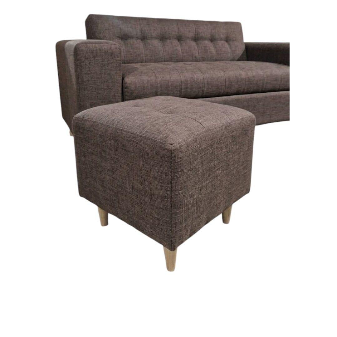 SOFA DOS CUERPOS MAS POUF EN LINO CHOCOLATE-2