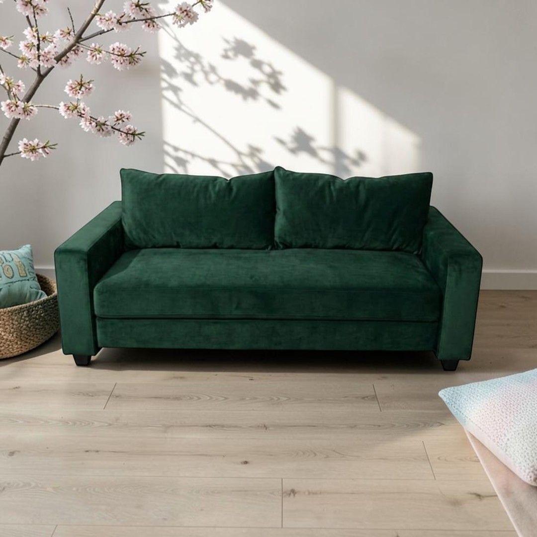 SOFA CAMA MULTIFUNCIONAL FELPA VERDE OSCURO-3