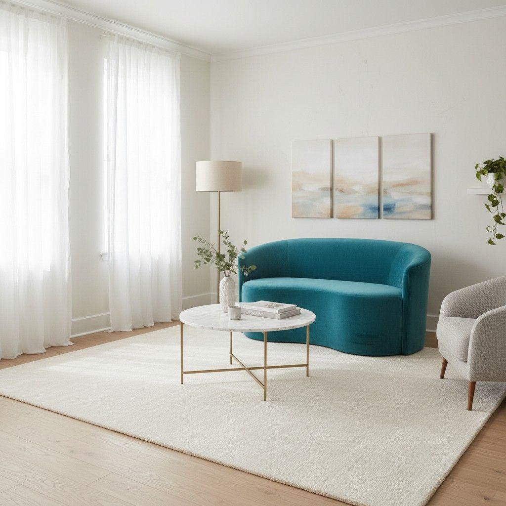 SOFA CURVO EN FELPA TURQUESA-0