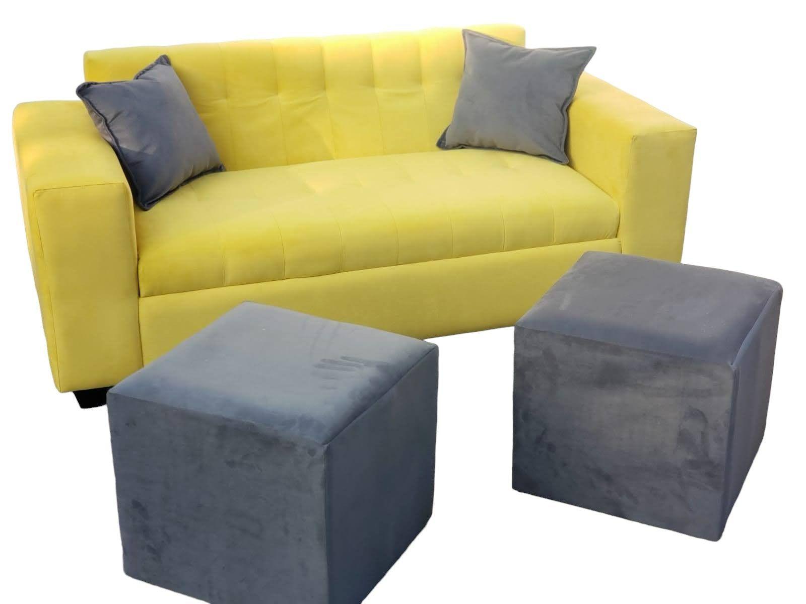 SOFA DOS CUERPOS MAS POUF FELPA OCRE-2