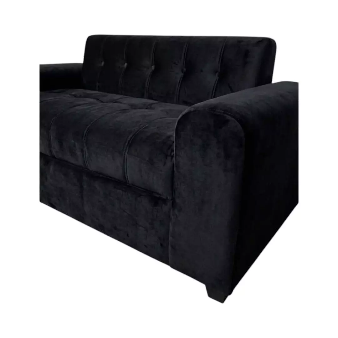 SOFA TRES CUERPOS BRAZO REDONDO FELPA NEGRA-3