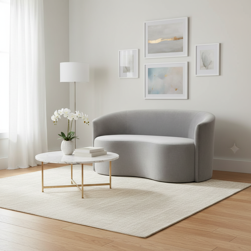 SOFA CURVO EN FELPA GRIS CLARO-0