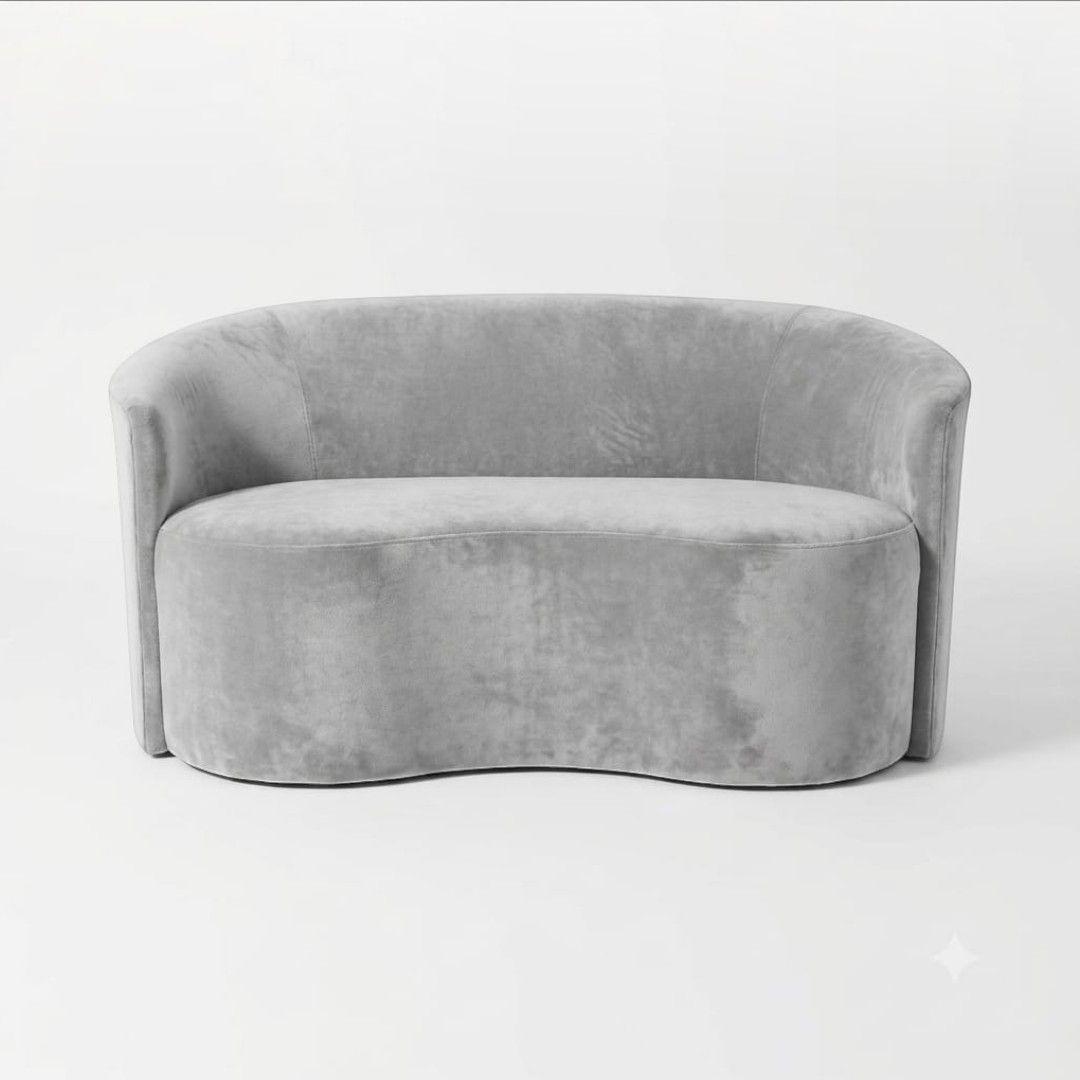 SOFA CURVO EN FELPA GRIS CLARO-1