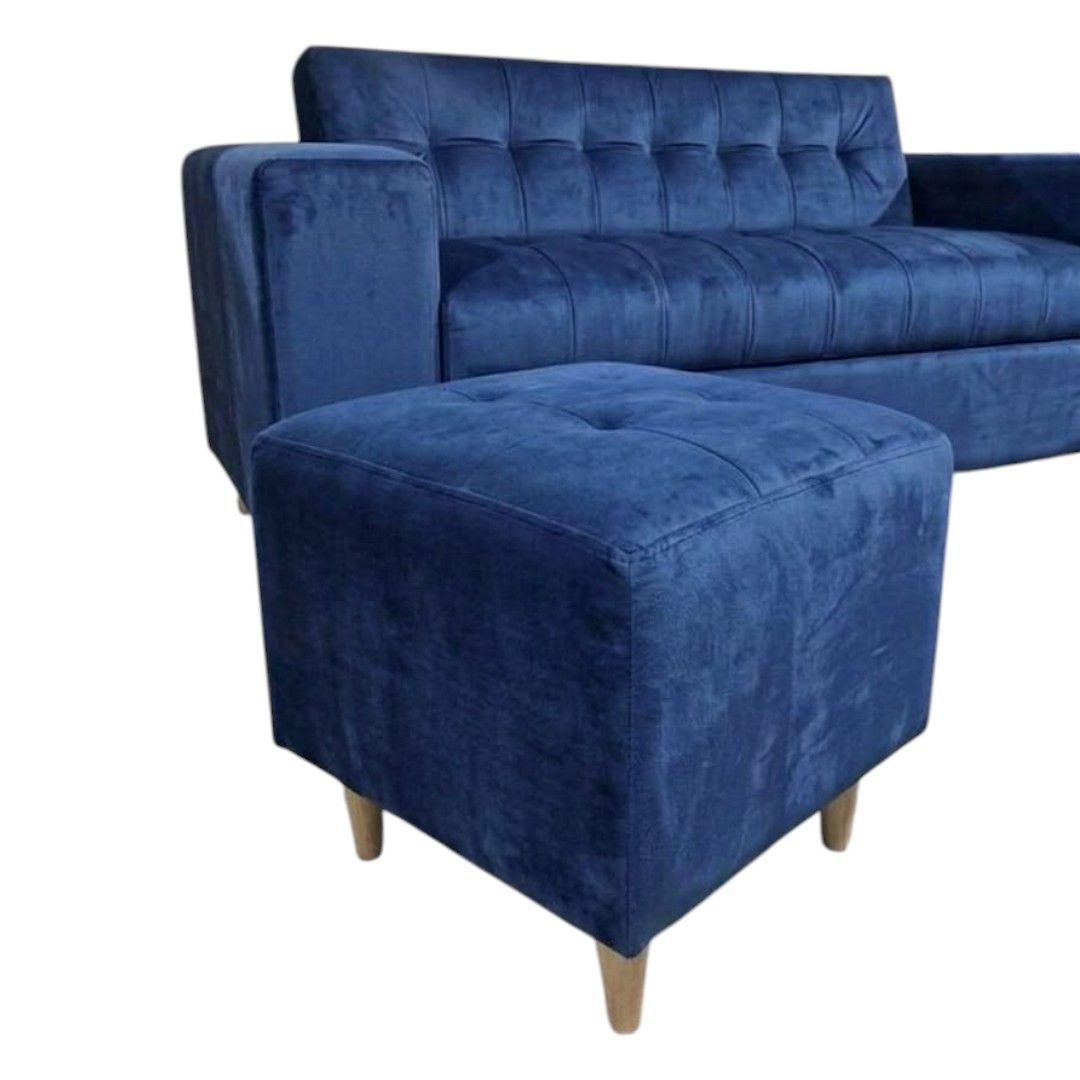 SOFA DOS CUERPOS MAS POUF EN FELPA AZUL MARINO-2