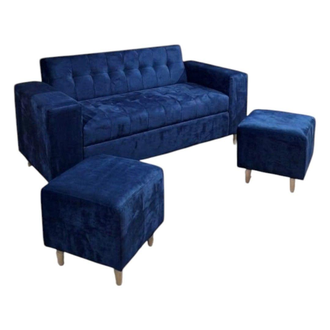 SOFA DOS CUERPOS MAS POUF EN FELPA AZUL MARINO-3