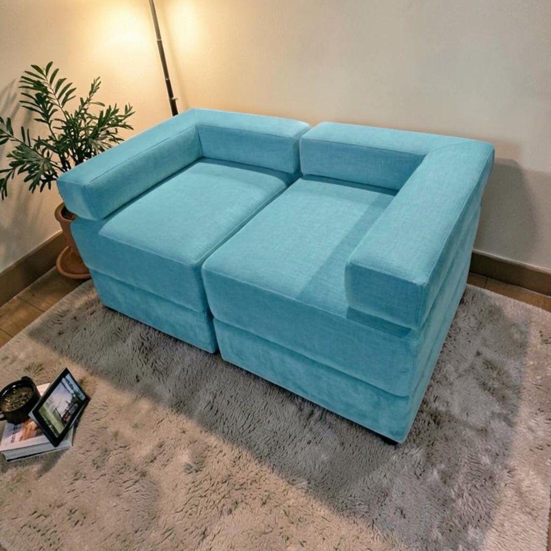 SOFA CAMA ARKOS DOS CUERPOS EN FELPA TURQUESA-4