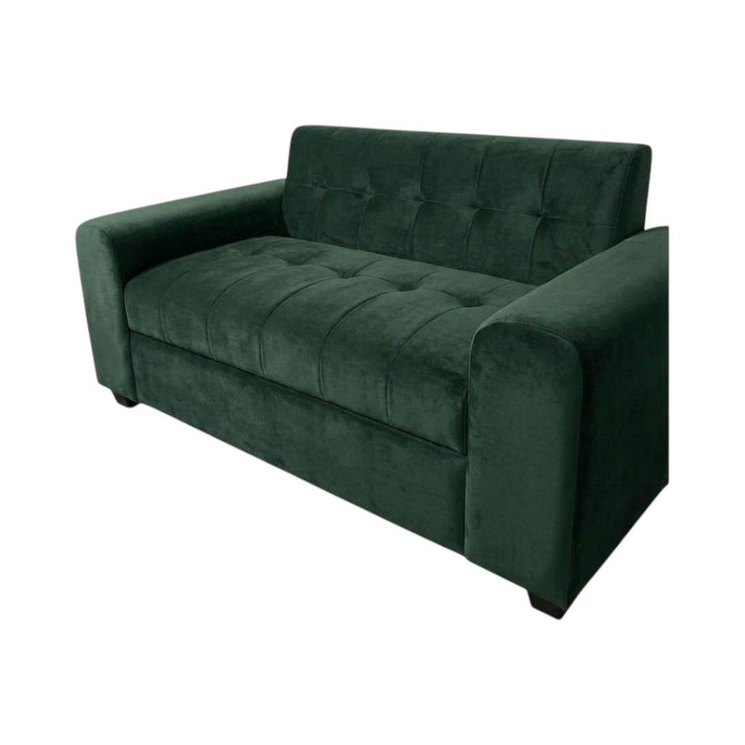 SOFA DOS CUERPOS BRAZO REDONDO FELPA VERDE OSCURO-1