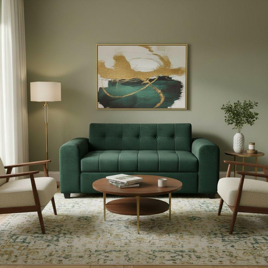 SOFA DOS CUERPOS BRAZO REDONDO FELPA VERDE OSCURO-3