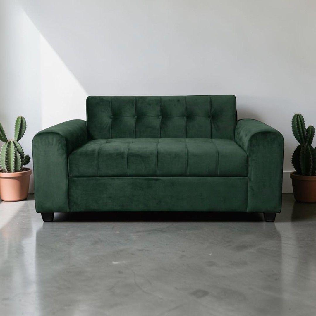 SOFA DOS CUERPOS BRAZO REDONDO FELPA VERDE OSCURO-4