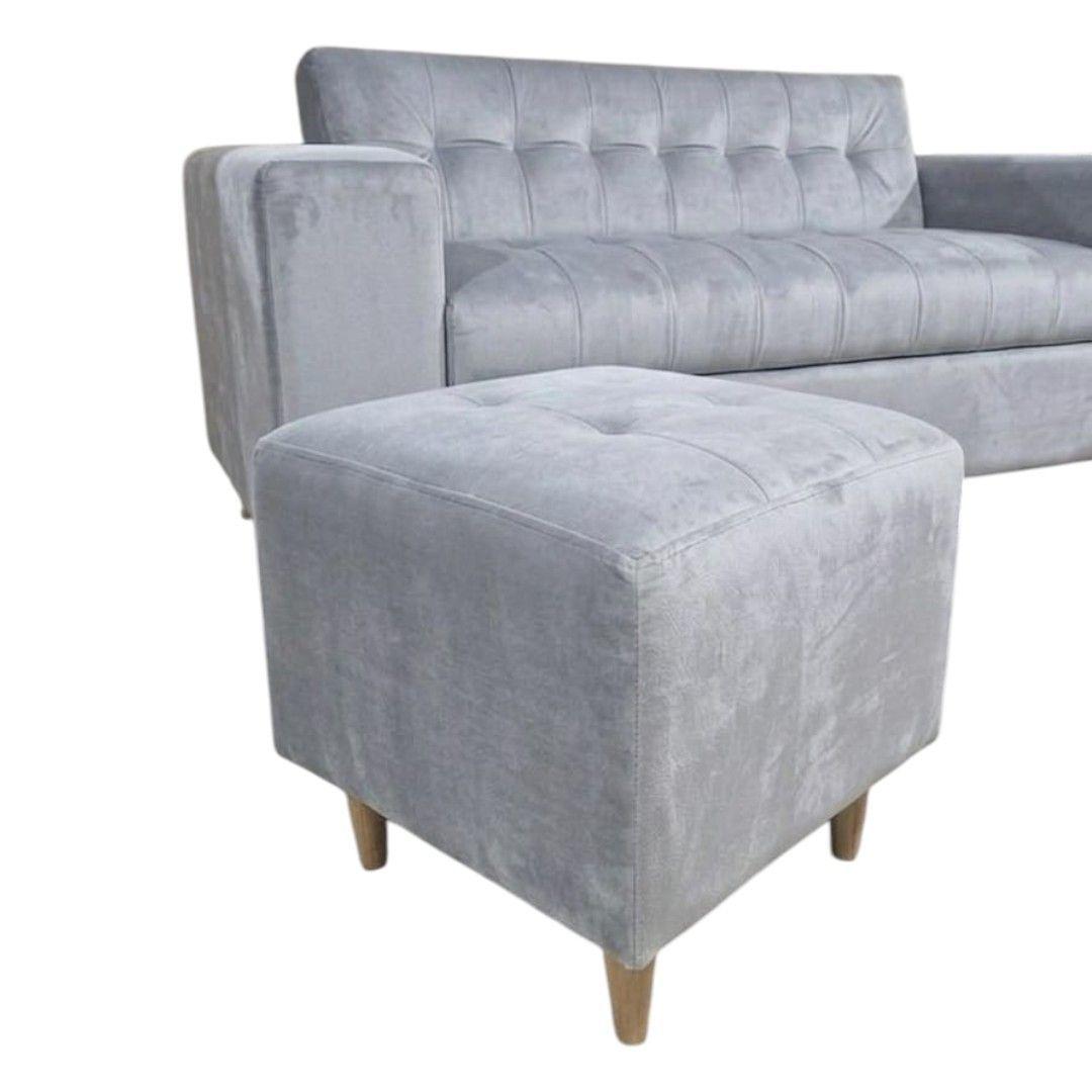 SOFA DOS CUERPOS MAS POUF EN FELPA GRIS CLARO-3