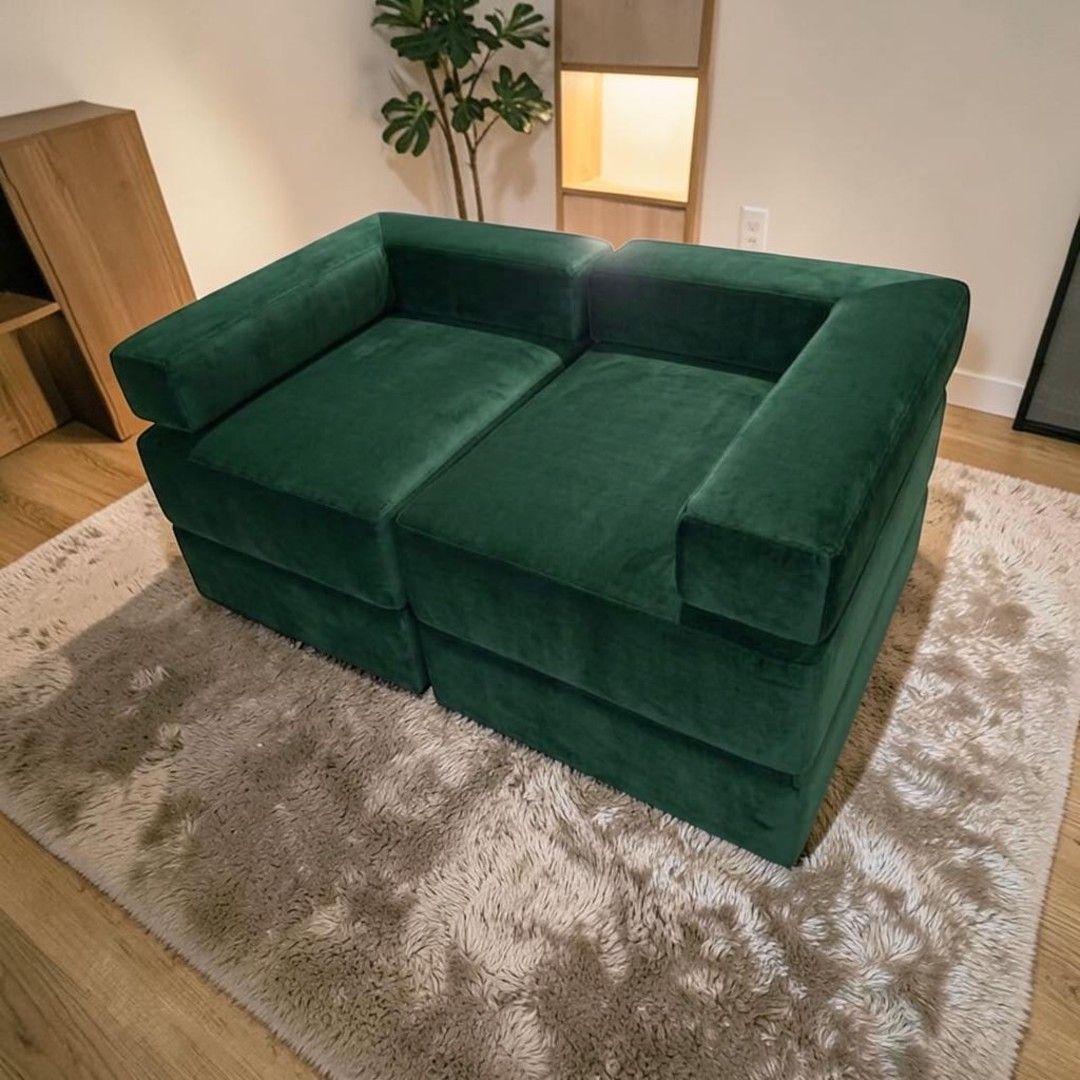SOFA CAMA ARKOS DOS CUERPOS EN FELPA VERDE-4