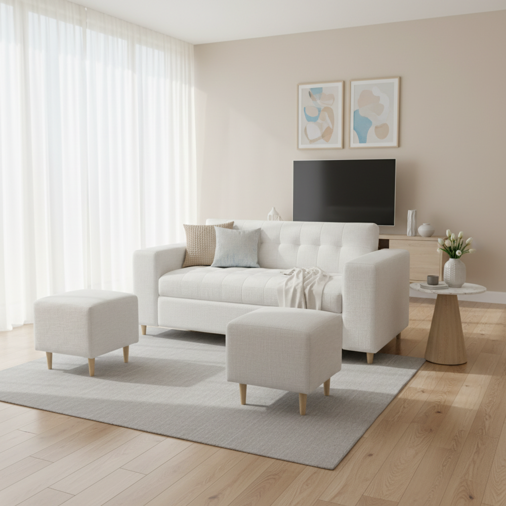 SOFA DOS CUERPOS MAS POUF EN LINO CRUDO-0
