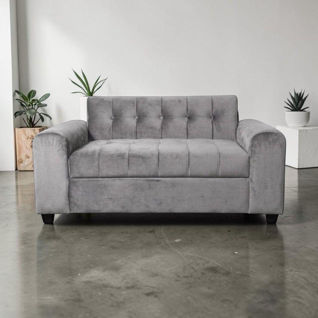 SOFA DOS CUERPOS BRAZO REDONDO FELPA GRIS CLARO-3