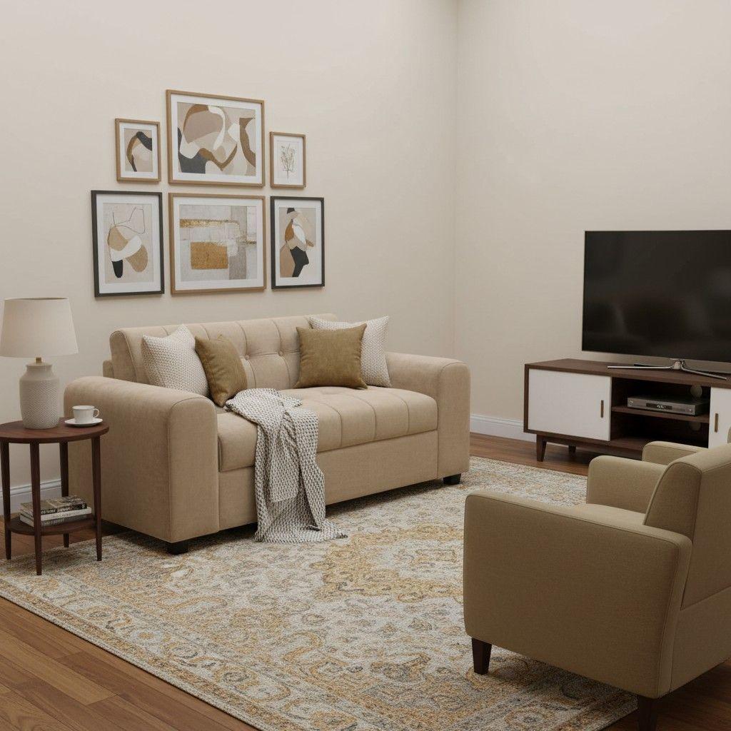 SOFA TRES CUERPOS BRAZO REDONDO FELPA BEIGE-4