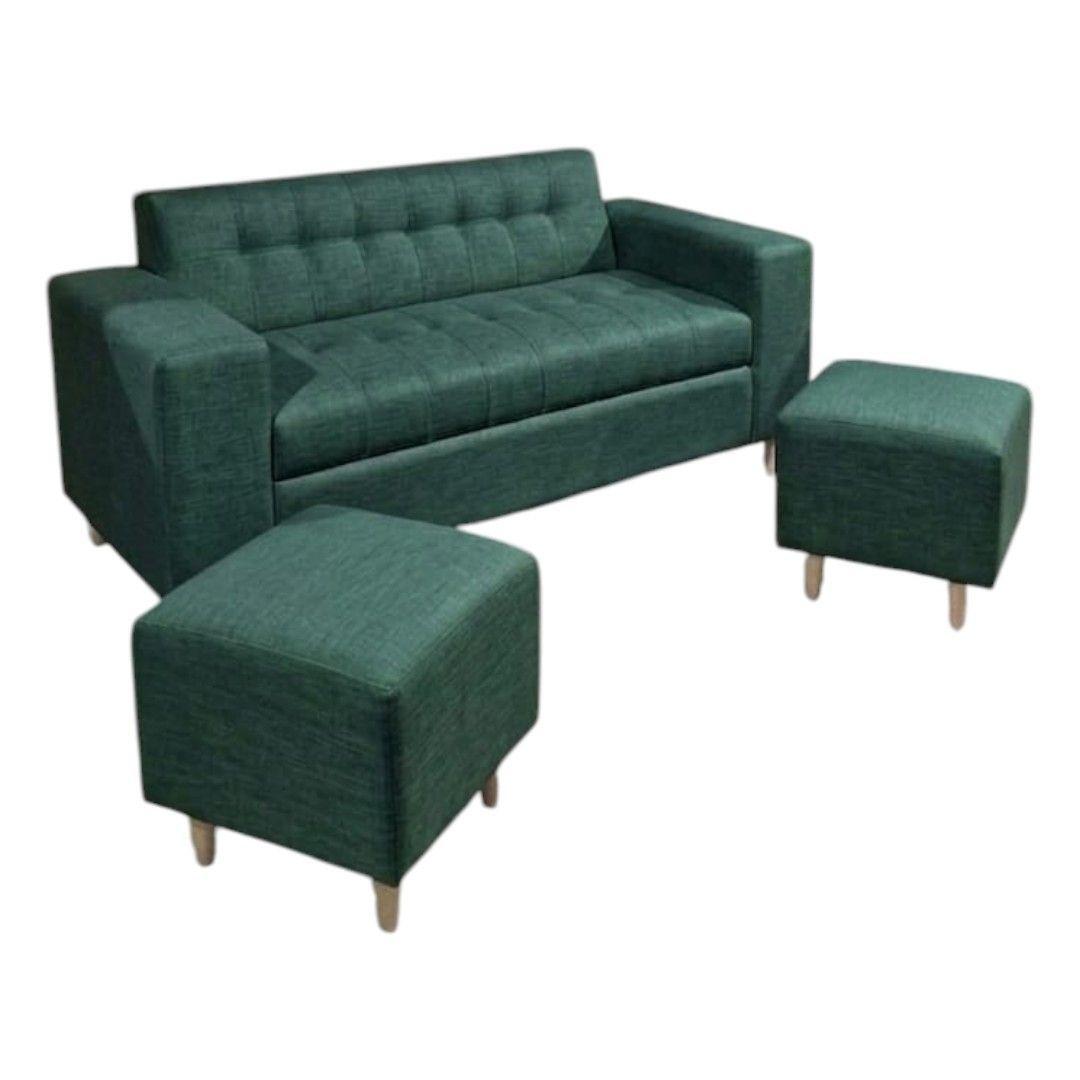 SOFA DOS CUERPOS MAS POUF EN LINO VERDE-3