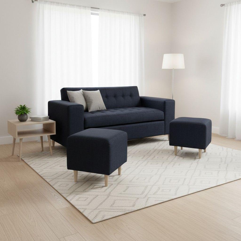 SOFA DOS CUERPOS MAS POUF EN LINO NEGRO-0