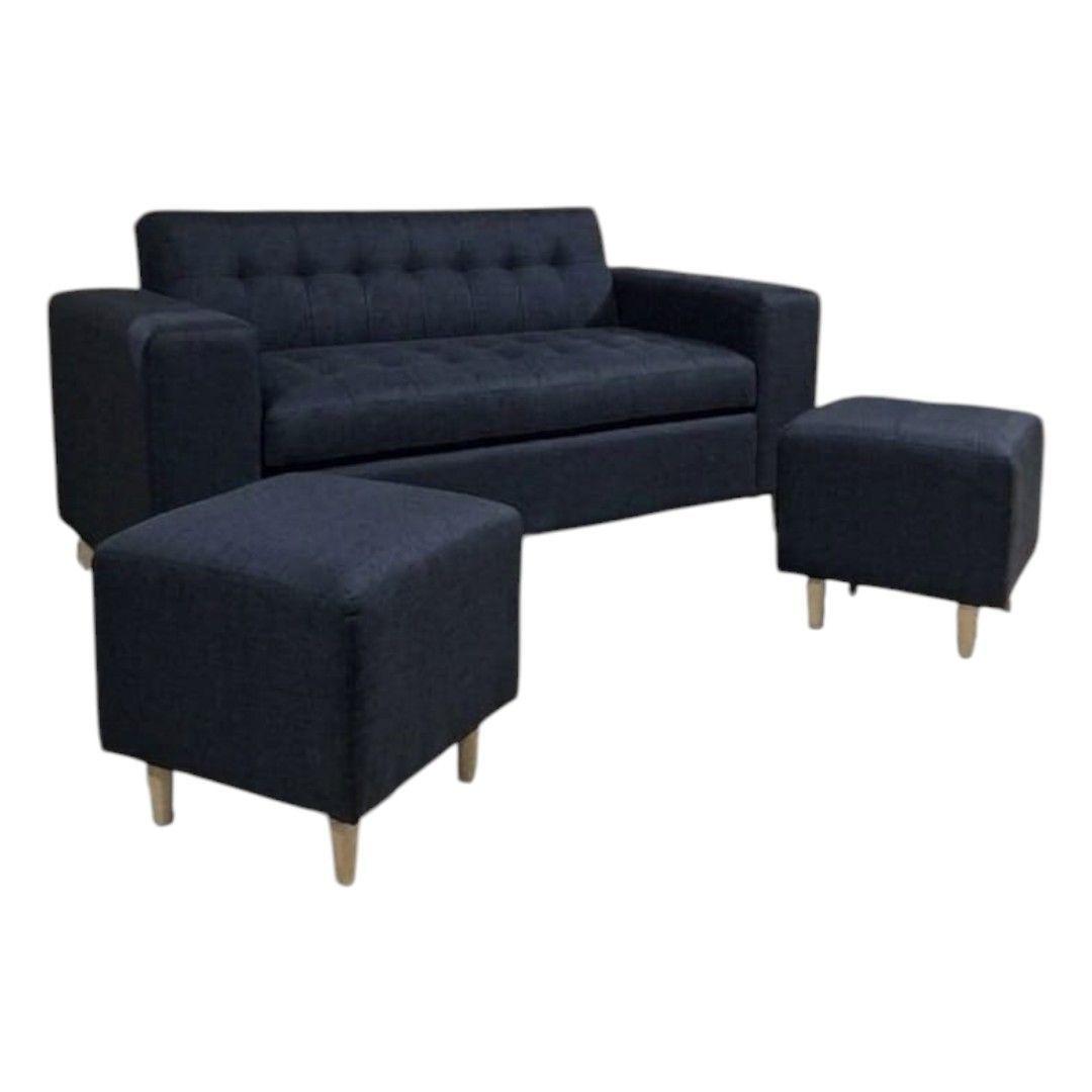 SOFA DOS CUERPOS MAS POUF EN LINO NEGRO-1