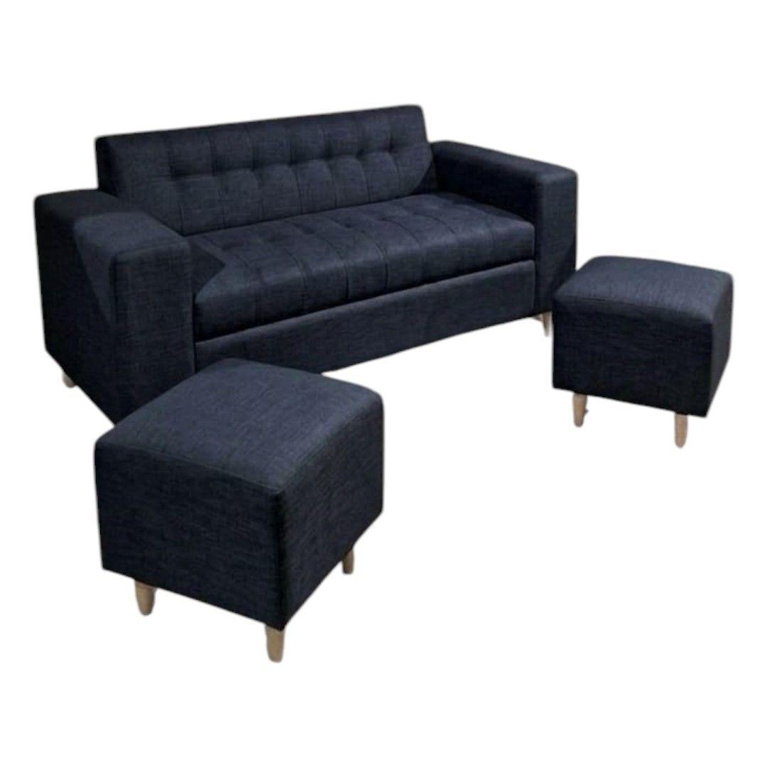 SOFA DOS CUERPOS MAS POUF EN LINO NEGRO-3