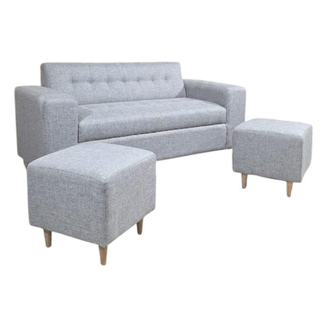 SOFA DOS CUERPOS MAS POUF EN LINO GRIS CLARO-1