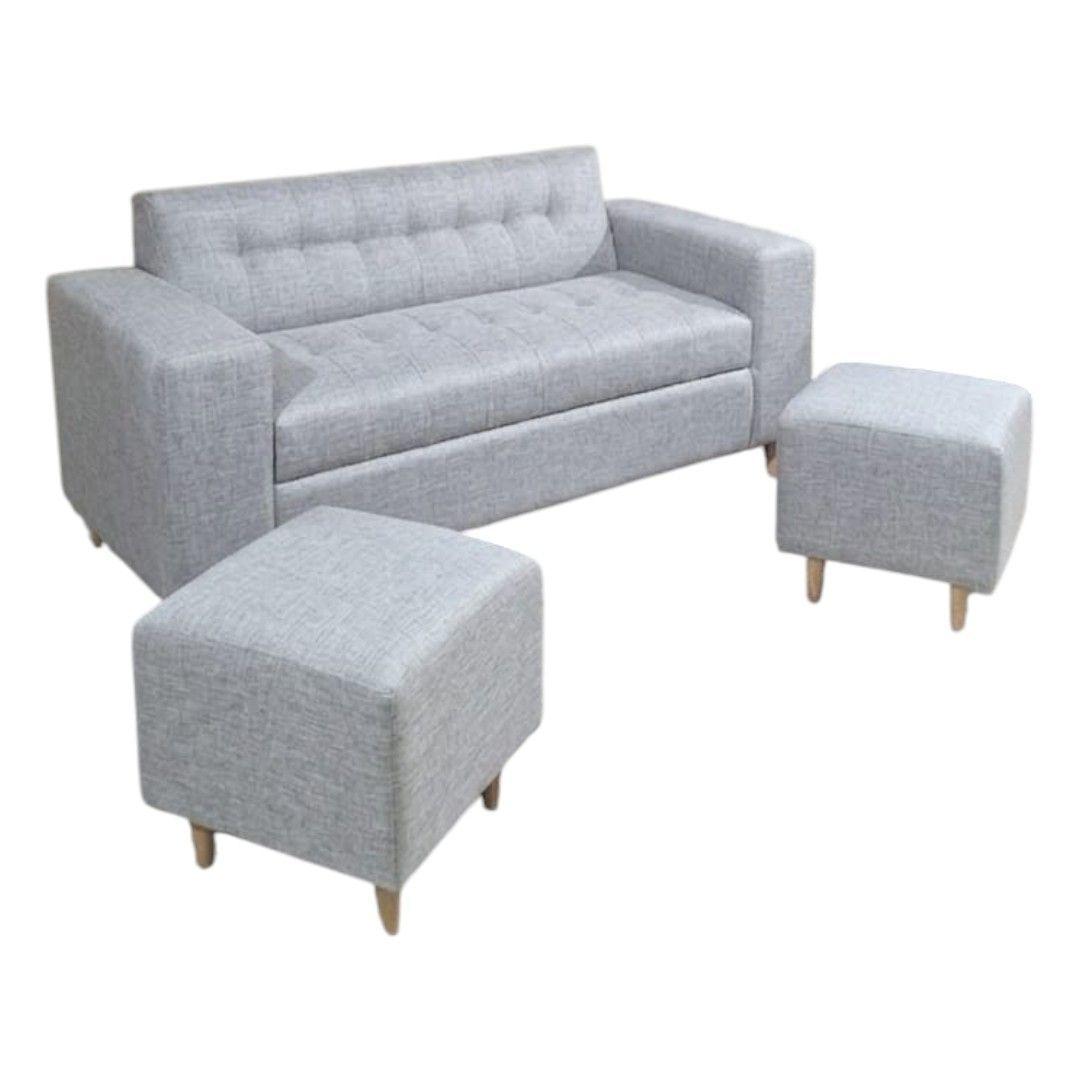 SOFA DOS CUERPOS MAS POUF EN LINO GRIS CLARO-2