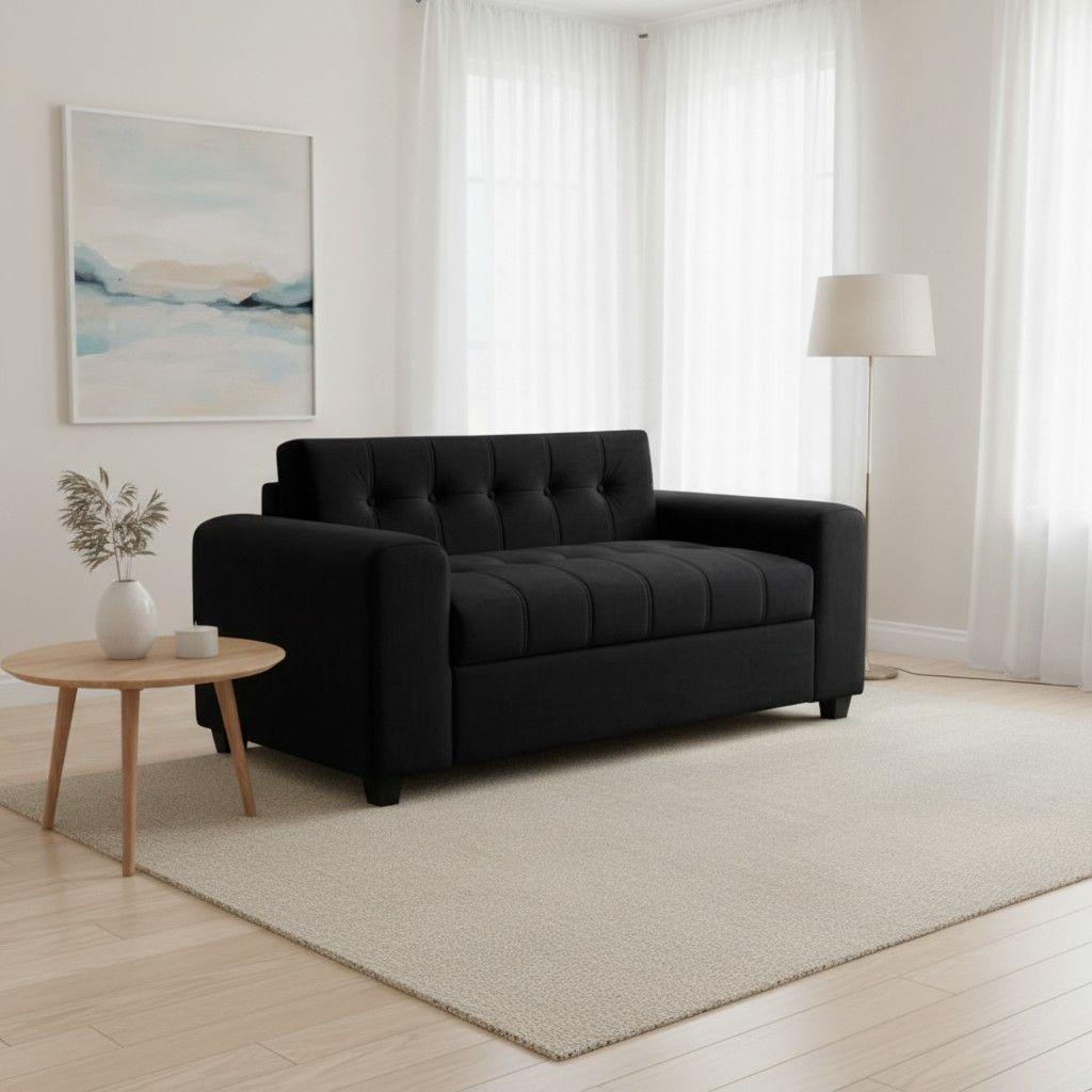SOFA DOS CUERPOS BRAZO REDONDO FELPA NEGRA-4