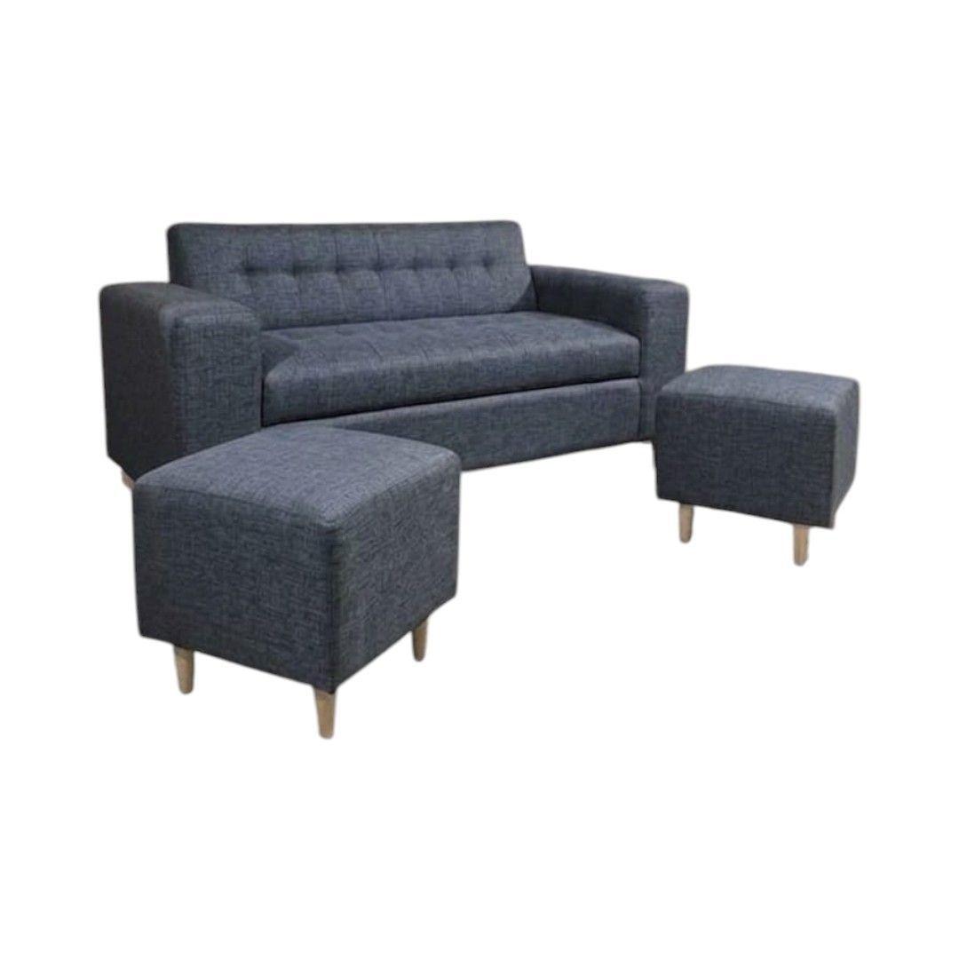 SOFA DOS CUERPOS MAS POUF EN LINO GRIS OSCURO-1