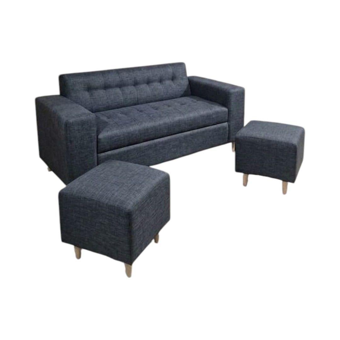 SOFA DOS CUERPOS MAS POUF EN LINO GRIS OSCURO-3