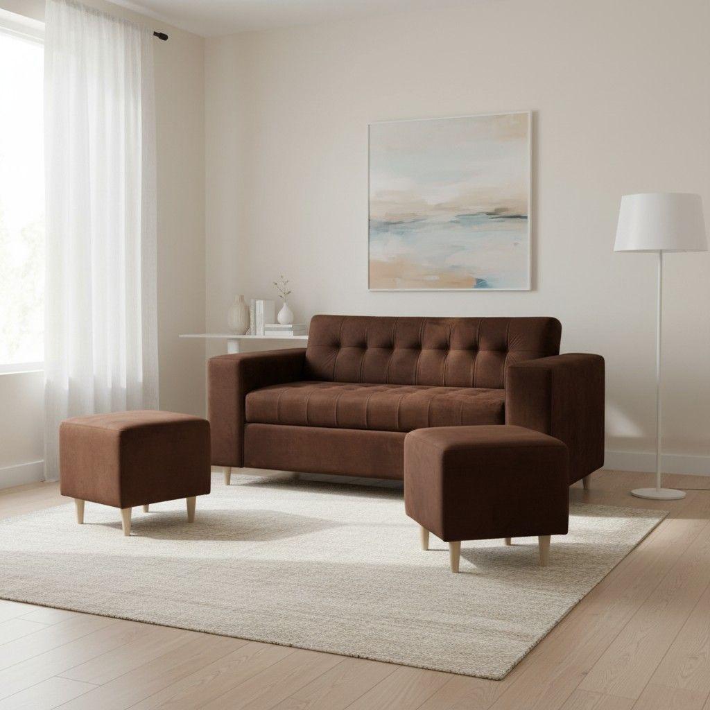 SOFA DOS CUERPOS MAS POUF EN FELPA CHOCOLATE-0