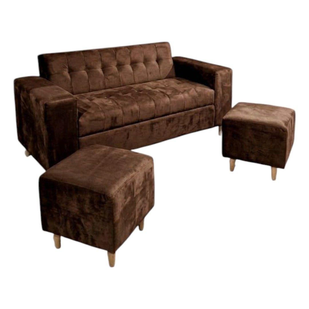SOFA DOS CUERPOS MAS POUF EN FELPA CHOCOLATE-3