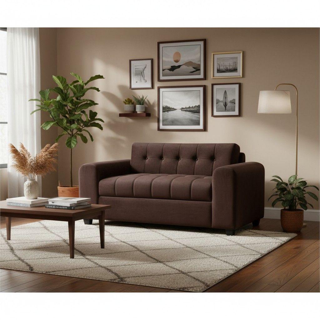 SOFA TRES CUERPOS BRAZO REDONDO FELPA CHOCOLATE-4