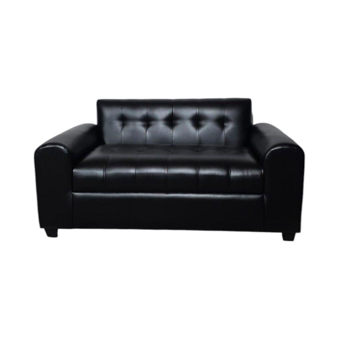 SOFA TRES CUERPOS BRAZO REDONDO ECOCUERO NEGRO-3