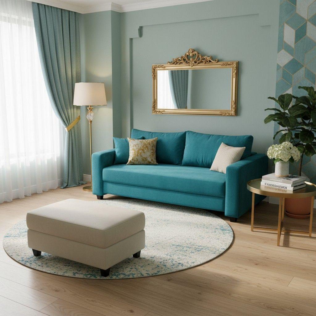 SOFA CAMA MULTIFUNCIONAL FELPA TURQUESA-3