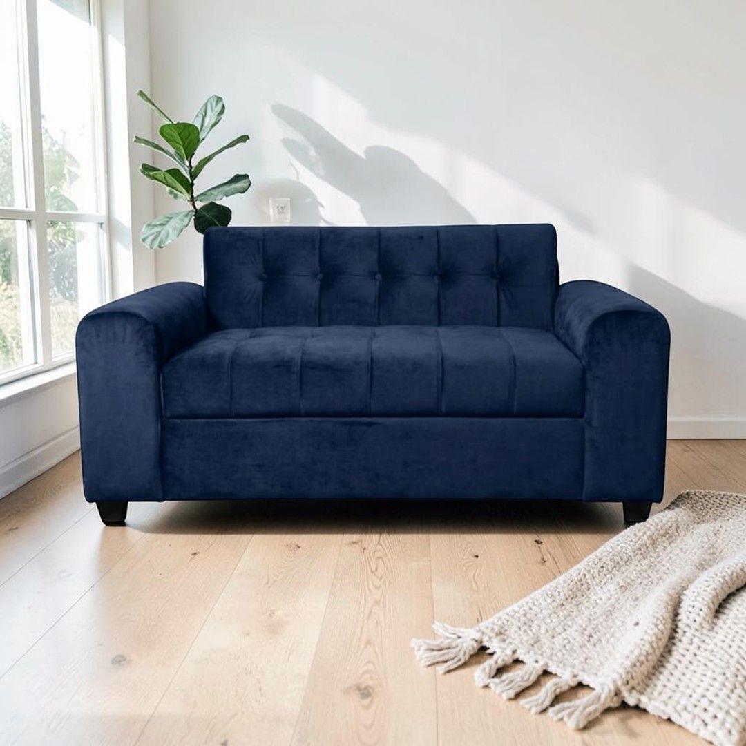 SOFA DOS CUERPOS BRAZO REDONDO FELPA AZUL MARINO-3
