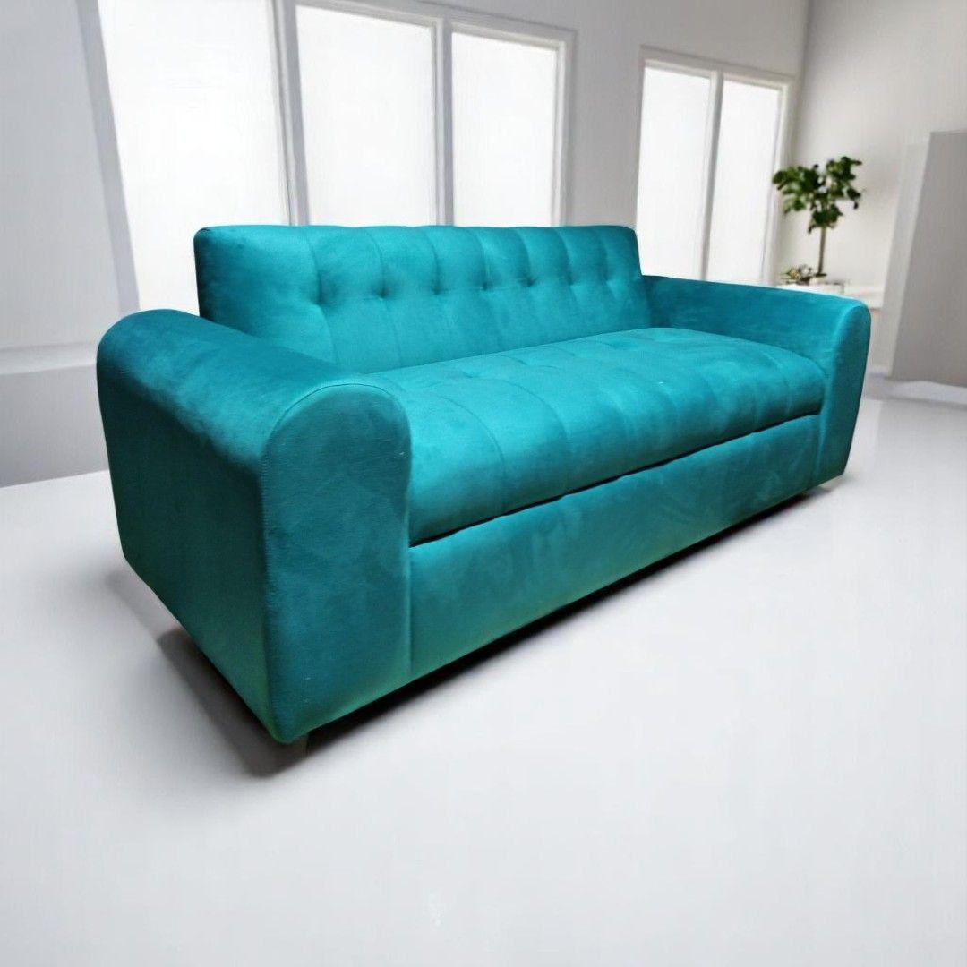 SOFA TRES CUERPOS BRAZO REDONDO FELPA TURQUESA-0
