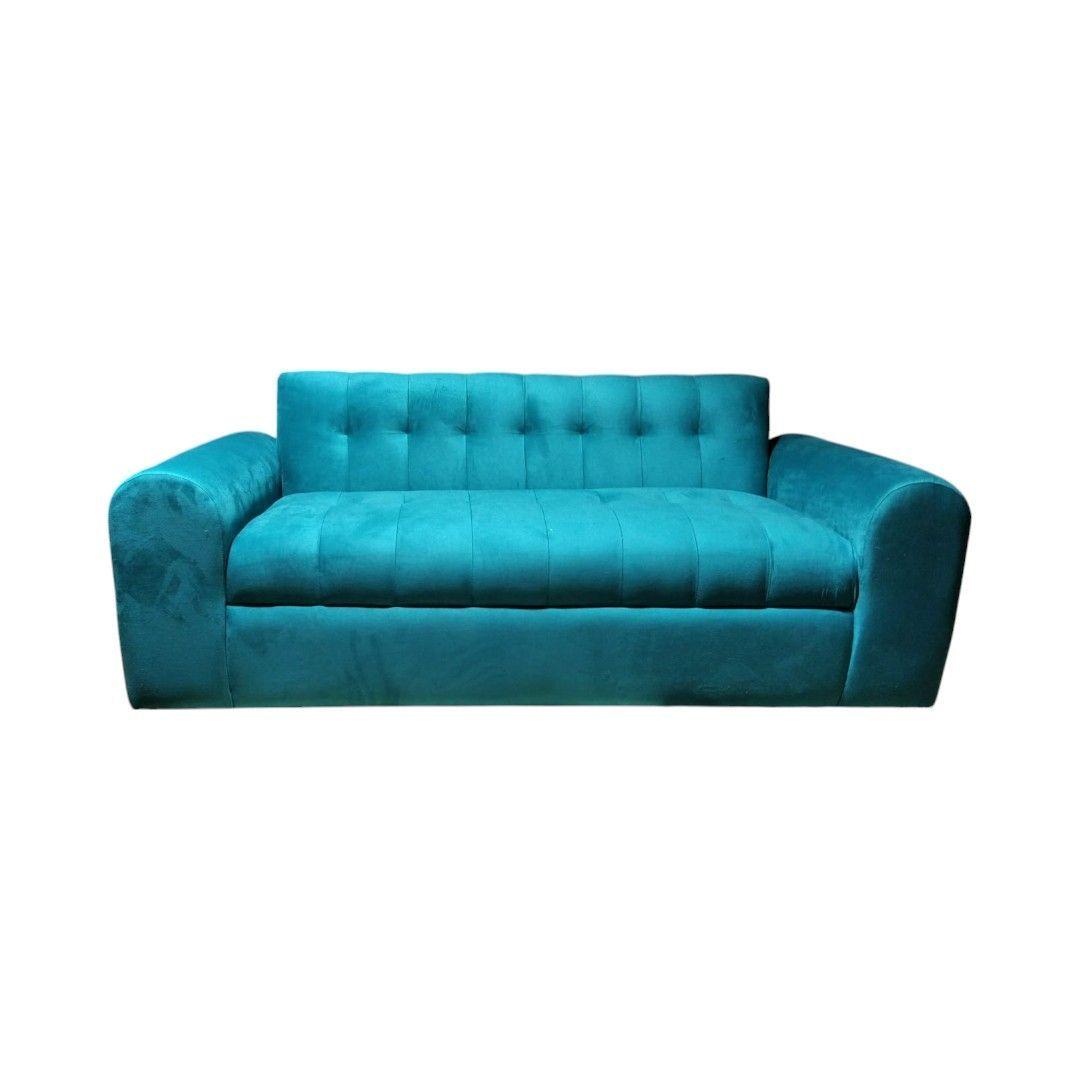 SOFA TRES CUERPOS BRAZO REDONDO FELPA TURQUESA-1
