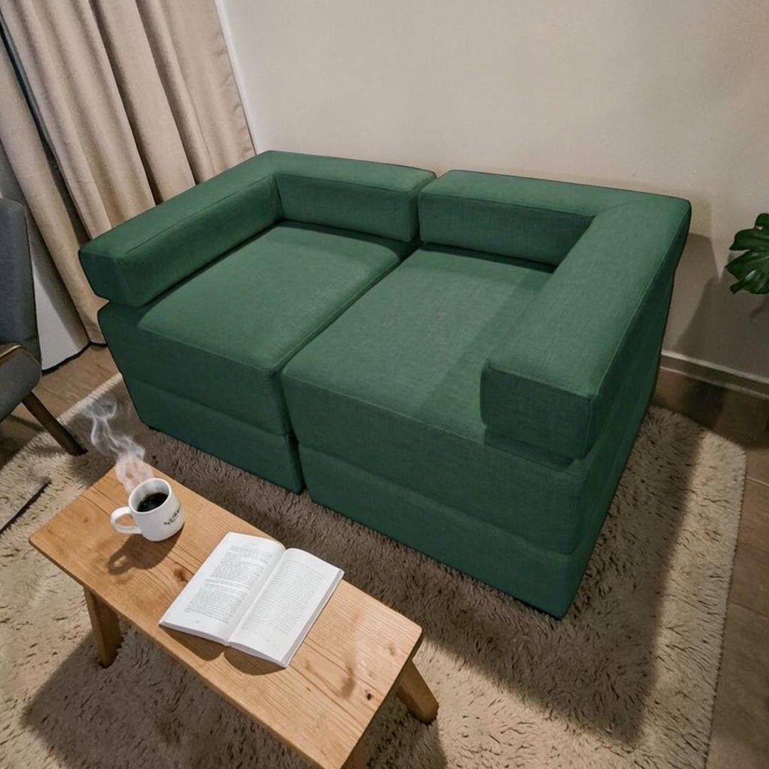 SOFA CAMA ARKOS DOS CUERPOS EN LINO VERDE-4