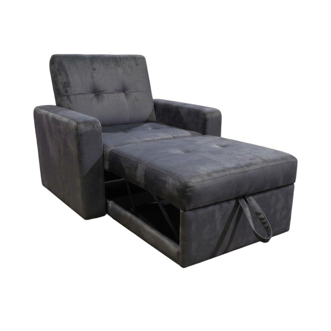 SOFA CAMA MILÁN UN CUERPO EN FELPA GRIS OSCURO-3