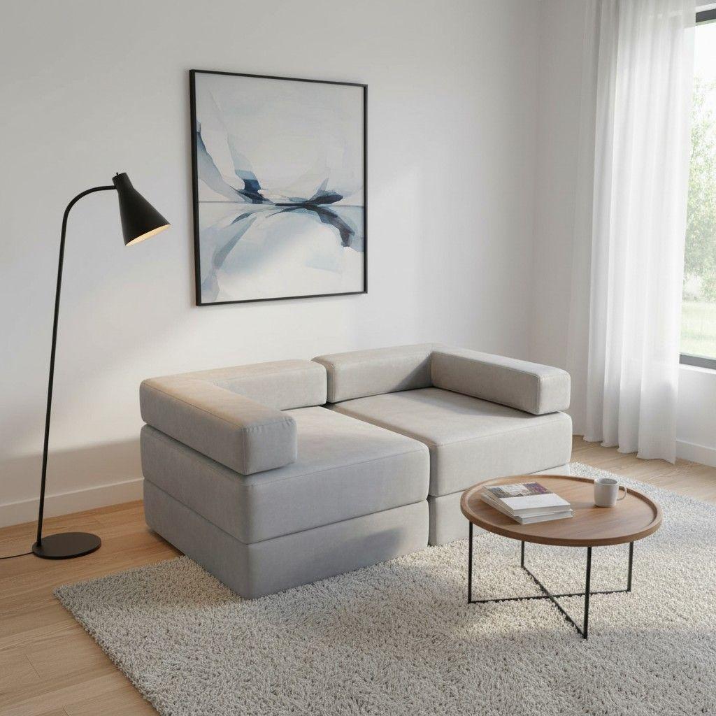 SOFA CAMA ARKOS DOS CUERPOS EN FELPA GRIS CLARO-0