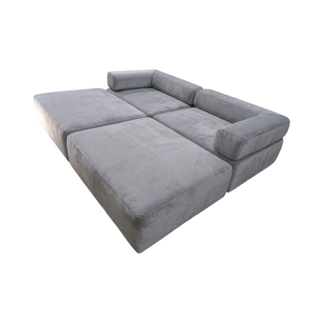 SOFA CAMA ARKOS DOS CUERPOS EN FELPA GRIS CLARO-2
