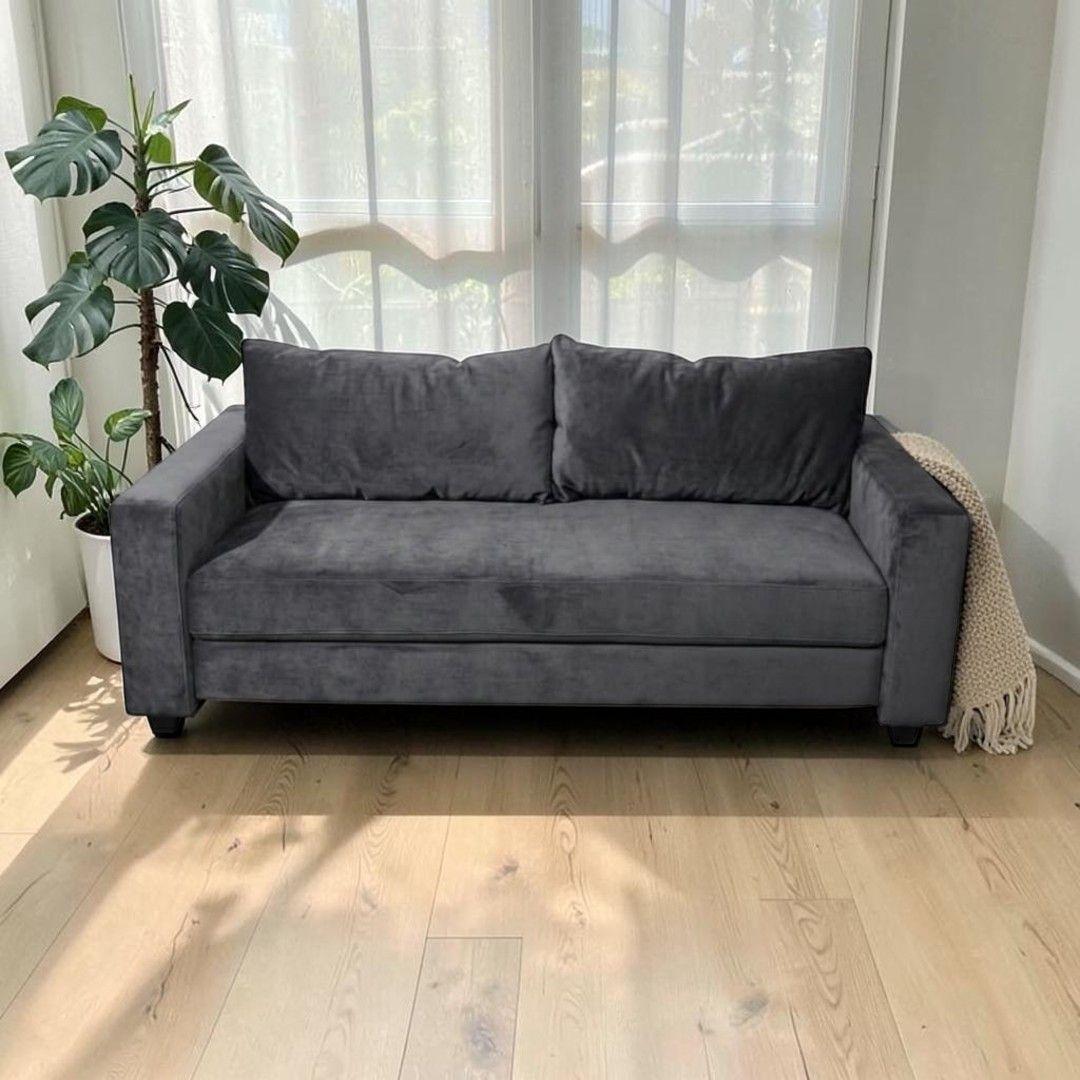 SOFA CAMA MULTIFUNCIONAL FELPA GRIS OSCURO-3