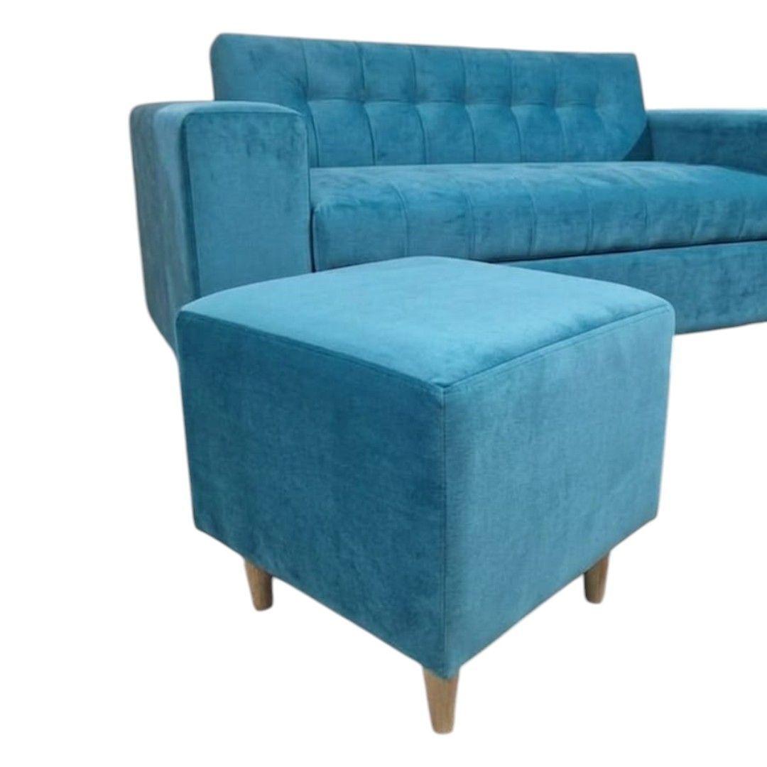 SOFA DOS CUERPOS MAS POUF EN FELPA TURQUESA-3