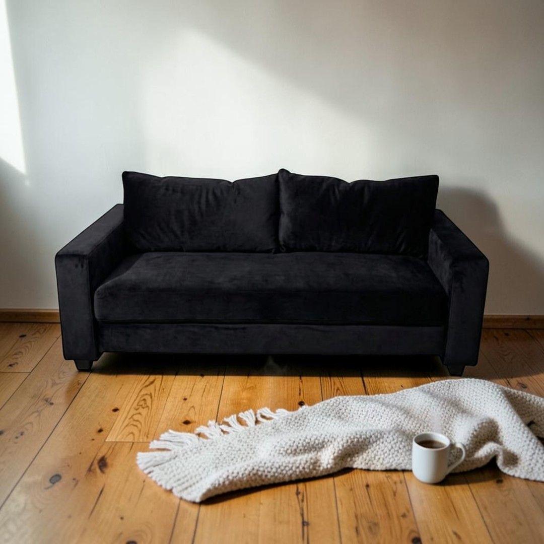 SOFA CAMA MULTIFUNCIONAL FELPA NEGRA-3