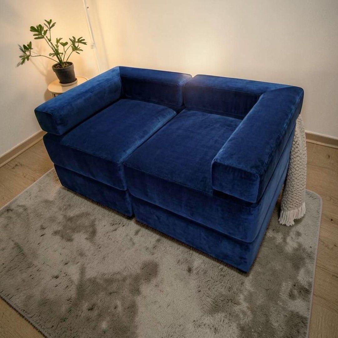 SOFA CAMA ARKOS DOS CUERPOS EN FELPA AZUL MARINO-4