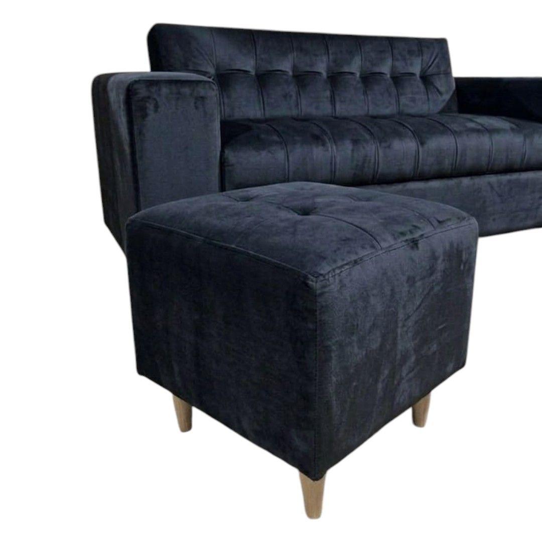 SOFA DOS CUERPOS MAS POUF EN FELPA NEGRA-2