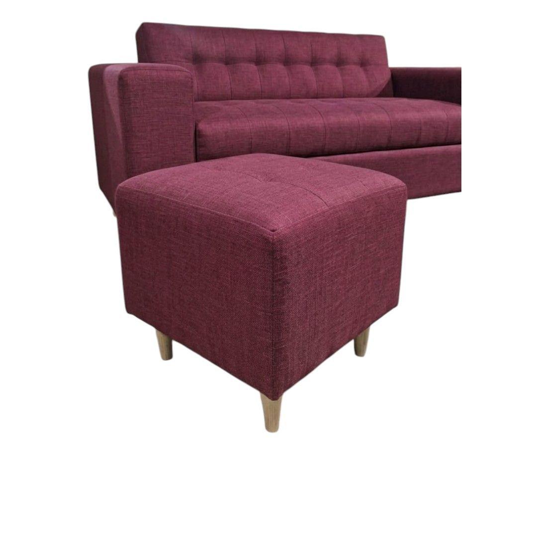 SOFA DOS CUERPOS MAS POUF EN LINO ROJO-2