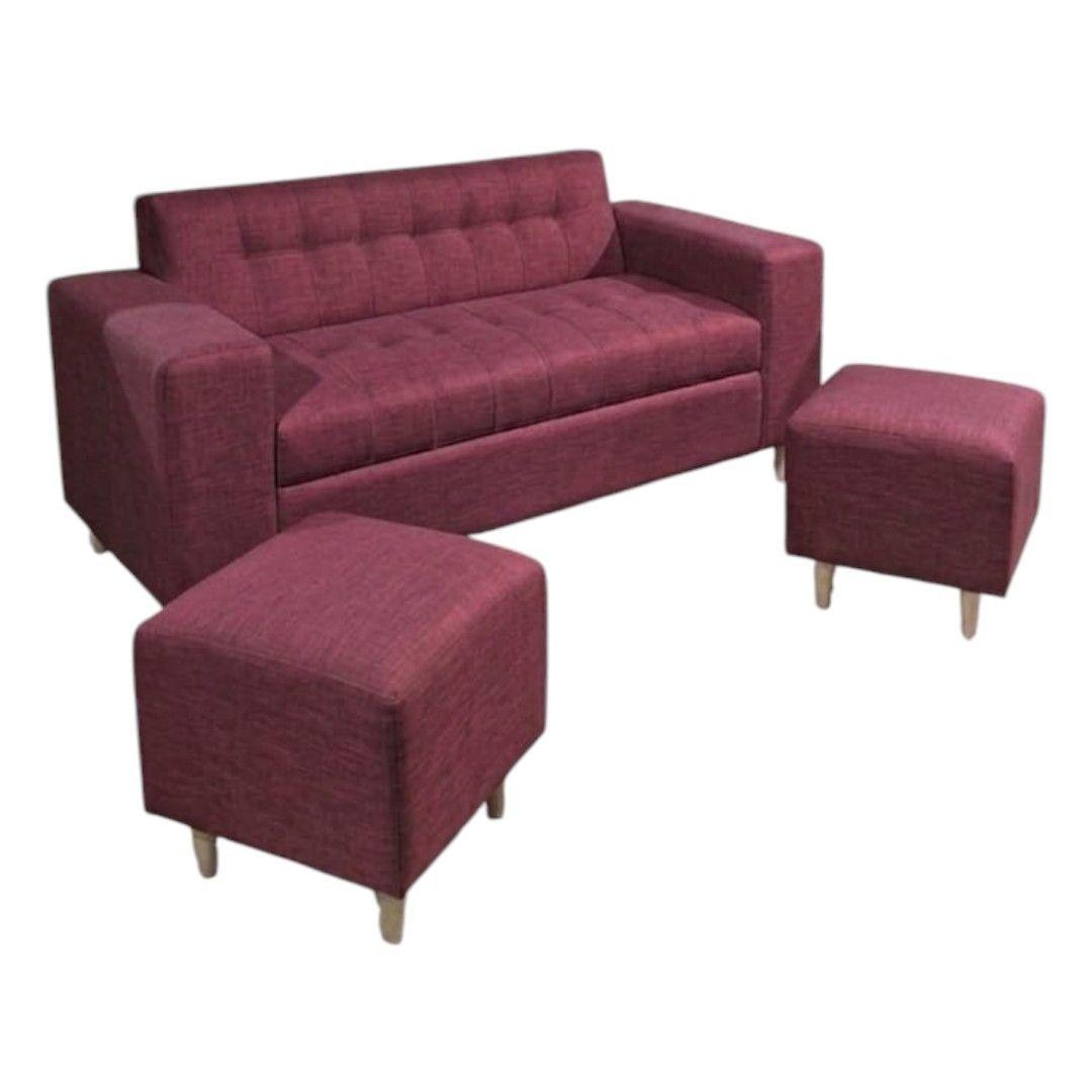 SOFA DOS CUERPOS MAS POUF EN LINO ROJO-3